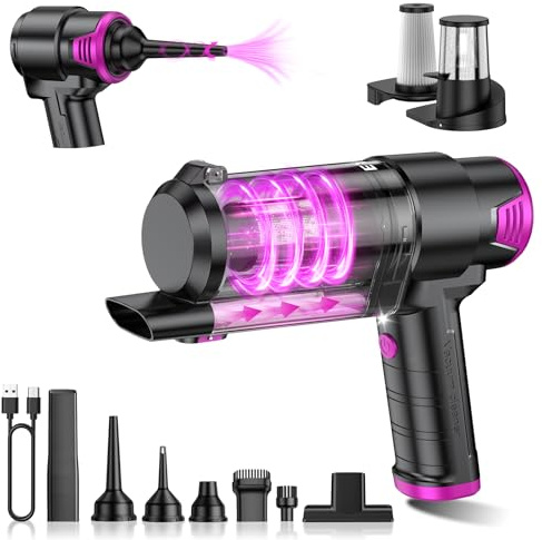 EYYA Handheld Vacuum Cordless, 16KPA High Power Portable Car Vacuum Cleaner & Air Duster, Hand Held Vacuum Cordless Rechargeable with Multi-Nozzles & 2 HEPA Filters for Car Home Office
