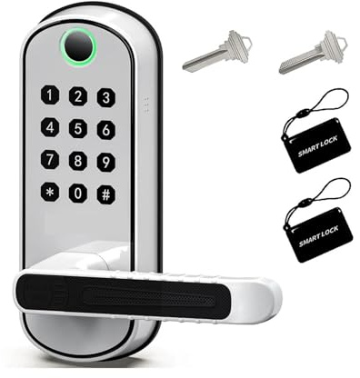 Serratura intelligente for porta con impronta digitale, Wi-Fi, touchscreen, ingresso senza fili, NFC, IP67, impermeabile, 2 schede IC Codice di accesso digitale(White)