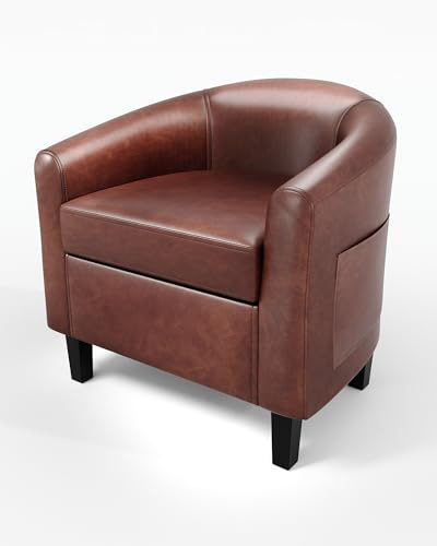 GarveeHome Accent Chair Faux Leather Barrel Chairs Club Armchair with Soft Seat for Living Room Bedroom Reading Waiting Room - Brown