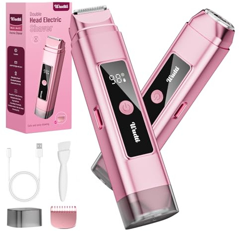 Dynooper Electric Bikini Trimmer for Women: IPX7 Waterproof Dual Head Cordless Electric Shaver for Women with LED Display & 0.5mm Ceramic Blades for Pubic Hair, Face, Legs - Rose Pink