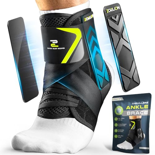 ZOELION Ankle Brace for Men Women with Auto-adaptive Side Pads, [Slim Fit & Flex Support] Ankle Stabilizer Support, Quick Hook & Loop Lace Up Ankle Brace for Sprained Ankle,Injury Recovery,Sports, M