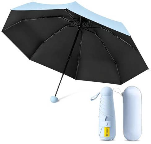 Mini parapluie de poche, 6 baleines, avec boîte de rangement, protection UV, résistant au vent et à la pluie, parapluie de voyage portable avec poignée extensible, convient aux adultes et aux enfants