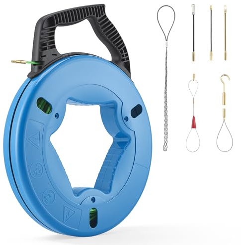 Aiguille Electricien 30m 4.5 mm, 360° Aide à la Rétraction Manuelle pour Chantier, Tire Fil en Acier Electrique Tire Câbles Atelier & Jardin - Système Antidérapant Léger
