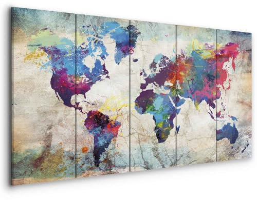 murando - Quadro Terra Mondo 200x80 cm - 5 pezzi Stampa su Tela XXL Immagini Moderni Quadri Murale Fotografia Grafica Decorazione da Parete per il Soggiorno Mappamondo per Bambini k-A-0179-b-n