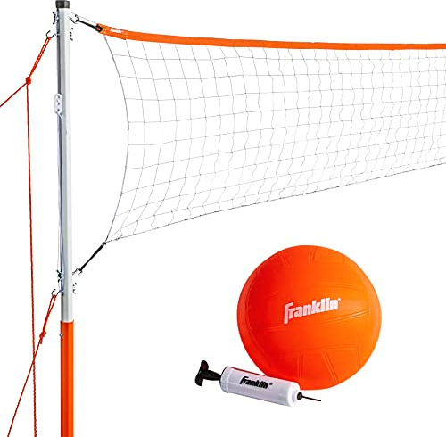 Franklin Sports Juego de Voleibol, Incluye 1 Red con estacas, Pelota y Bomba con Aguja, arrancador, Naranja