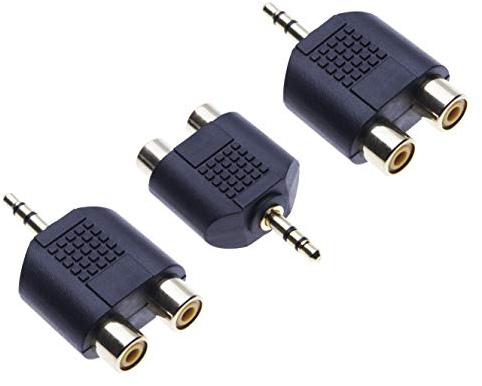 Keple 3.5mm Stereo Male To 2 RCA Female Adaptor 3 Pack for Laptop, Computer, Smartphone Connector to Amplifier, Amp, HI-FI System, AUX-IN TRS Headphones Jack Plug to 2X RCA Phono Gold-Plated Adapter