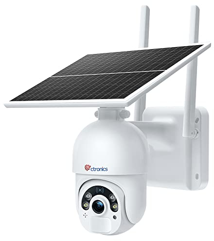 Ctronics 2K 3MP Überwachungskamera Aussen Solar mit 6W Solarpanel, 25m Farb-Nachtsicht & Spotlight, PC/APP, WLAN PTZ IP Akku Kamera, FTP/Cloud/128GB, PIR Bewegungserkennung, 2-Wege-Audio, IP66