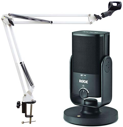Rode NT-USB MINI Podcast Mikrofon + keepdrum NB35WH Gelenkarm Halterung Weiß