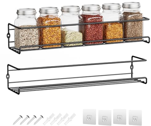 Miorkly Set Includi 2 Porta Spezie per Cucina da Parete, Nero da Appendere, Salvaspazio, da Muro, Circa 29×8×6cm