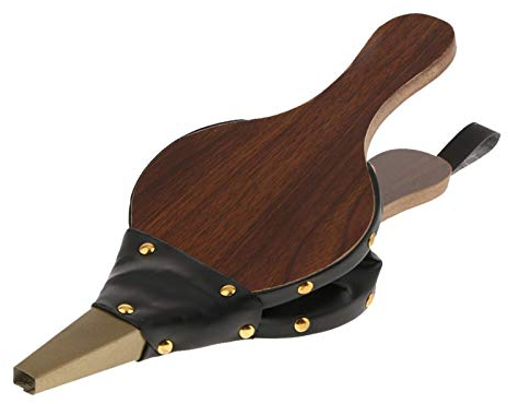 Soffiatore per camino – 30,5 × 12,5 cm – Soffietto in legno – Soffiatore per camino – Ventola per barbecue con cinturino in pelle – Soffietto a mano per barbecue, camino, forno, stufa a a legna per