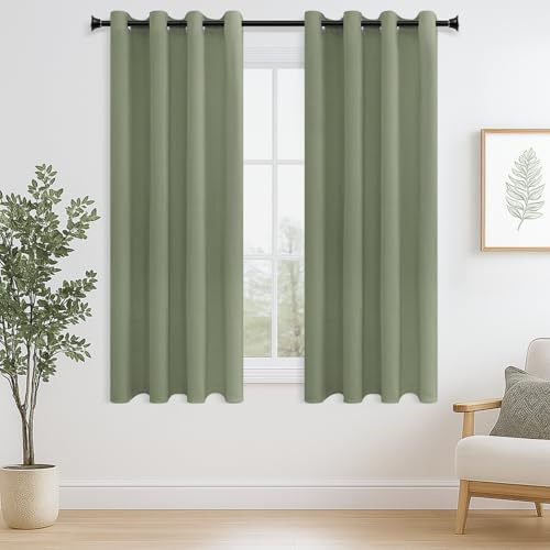 MRTREES Blackout Curtains Bedroom 54 Drop 2 Panels Sage Green Eyelet Thermal Curtain for Living Room Soft Texture Window Treatments for Kids 46x54 Inch 117x137 CM