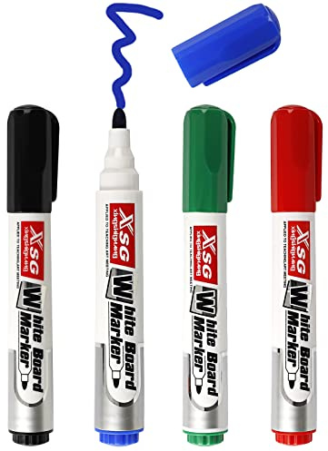 ABEIER Lot de 4 marqueurs pour tableau blanc, effaçables à sec, pointe ogive 3 mm, 4 couleurs, pointe ogive, parfaits pour la maison, le bureau