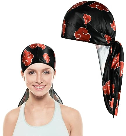AOMIG Durag Hombre y Mujer, Pañuelo Cabeza de Accesorios Pirata, Pañuelo Pirata Transpirable con Cola Larga Correas Anchas, Gorro Pirata para Halloween Carnaval Cosplay Hip-Hop y Accesorio Diario Moda