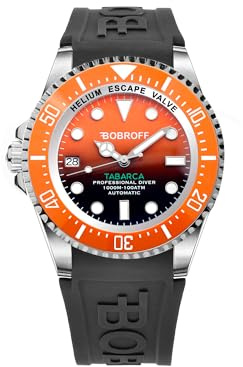 Bobroff Tabarca automatisk dykarklocka för män, dykare, 1 000 m, orange, heliumventil BF0004ibn-BFSTN, Orange, 44MM, rem