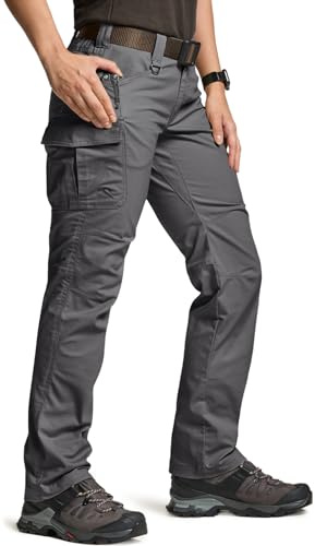 CQR Women's Flex Stretch Tactical Pants, Water Resistant Ripstop Cargo Work Pants with Pockets for Outdoor & Hiking, Vanguard Charcoal, 16 Long
