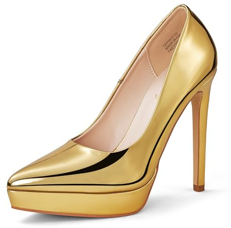 Zhabtuc Escarpins à Plateforme Classiques à Talons Aiguilles pour Femme - Chaussures de Mariage à Bout Pointu, Or, 38 EU