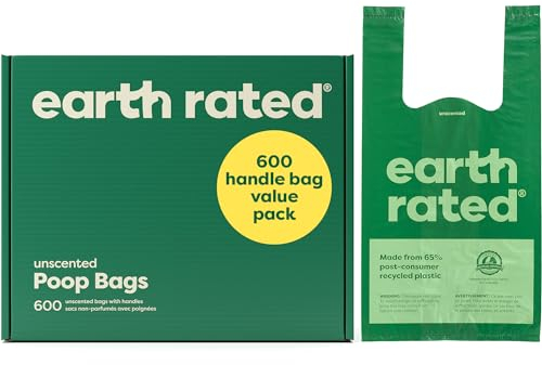 Earth Rated Hundekotbeutel mit Griffen, Vorteilspack, leicht zu binden und garantiert auslaufsicher, geruchlos, 600 Stück