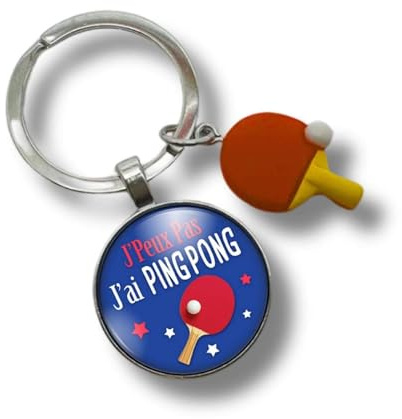 Porte-clés « J'peux pas, j'ai ping pong » avec cabochon et breloque tennis de table – cadeau pour joueur de tennis de table - création
