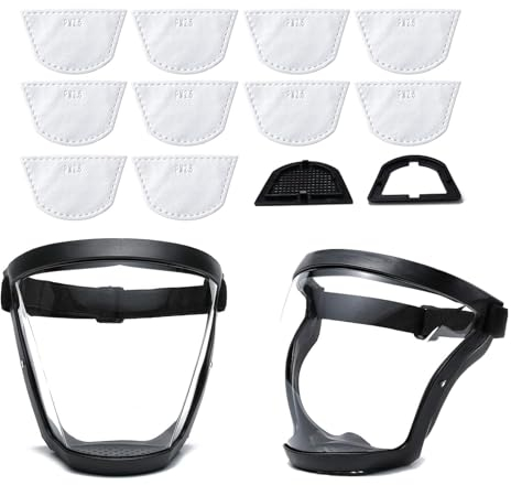 sylbx 2 Pièces Masque de Protection,Masque Complet,Masque de protection complet,Masque Transparent pour Adultes,Masque Facial réutilisable avec 10 Morceaux de Coton Filtre,Facile à Remplacer
