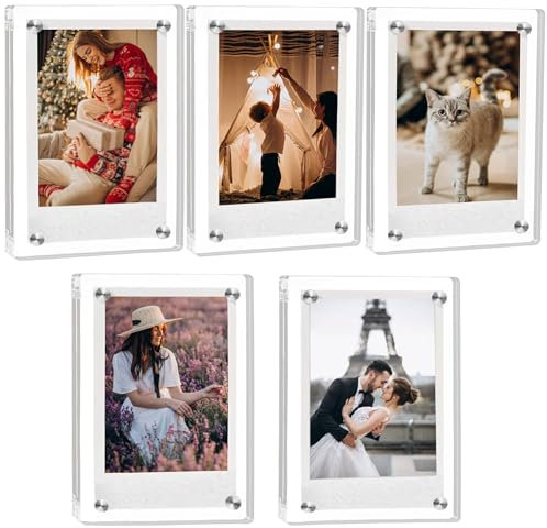 ZEECER Acrylic Fridge Magnetic Frame,Double Sided Refrigerator Magnet Picture Frame, Fridge Photo Clear Display Frameless Home Decor for Fujifilm Instax Mini, 2.36 x 3.54 Inch,Pack of 5