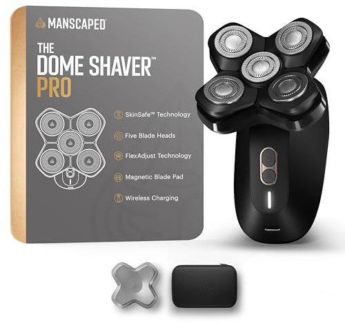 MANSCAPED® The Dome Shaver™ PRO Head Shaver for Bald Men – Five Rotary Blade Design with SkinSafe® & FlexAdjust Technology, Waterproof, USB-C & Wireless Charging Compatible with Travel Lock