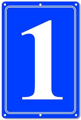 i-CowFun Premium aluminiumnummerskyltar 1, 30 x 20 cm blå numrerade skyltar för parkeringsplatser och utomhusbruk, metall, långvarig, blekningsbeständig, enkel montering, hög synlighet