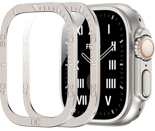 HEPUP Härdat glas för Apple Watch Ultra 2 49 mm skärmskydd Anti-skrapa metallram för IWatch Series Ultra 49 mm tillbehör(Black)