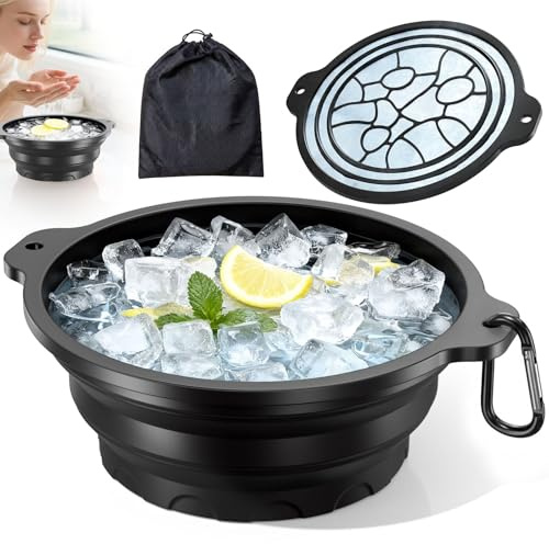 Face Bowl for Ice with Built-in Ice Tray – Collapsible Silicone Facial Ice Bath Bowl for Cold Plunge Therapy, Skin Tightening & Acne Relief – Portable Spa Tool for Home & Travel(Black)