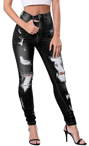 Fengbay skinny jeans dam stretch hög midja slitna streetwear damjeans rumplyft mode byxor jeans