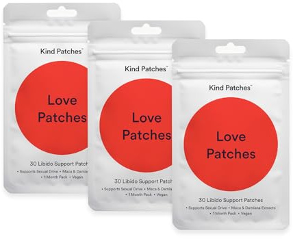 Kind Patches Love Patches - Natural Libido Booster for Women and Men - Ashwagandha and Red Ginseng to Enhance Intimate Energy - 3 Pack, 90 Patches