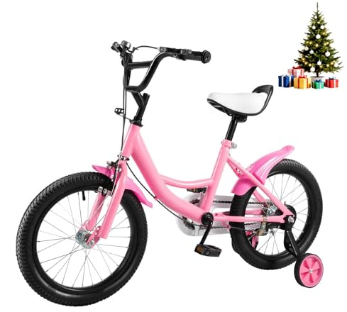 HUOMMGS Kinderfahrrad 16 Zoll Kinder Fahrrad für ab 5-8 Jahre Upgraded Jugend Fahrrad Kinderfahrrad mit Stützrädern Höhenverstellbar Anfänger Fahrrads für 100–135 cm Jungen & Mädchen (Rosa)