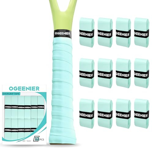Ogeenier 12 stycken självhäftande tennis greppband halkskydd och anti-svett för overgrip tennisracket, padelhandtag, tennis, badminton, squashklubba