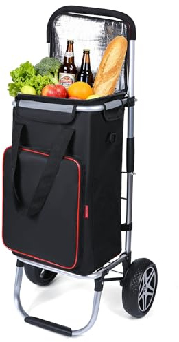 YEAUPE PRO Chariot de Courses, Capacité 50 L - Cadre en Aluminium, 2 Roues, Chariot 3 en 1 avec Sac Isotherme - pour Supermarché, Picnic, Voyages - Rouge
