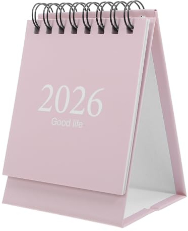 NUOBESTY Mini Calendario da Tavolo 2026 con Cavalletto Girevole, Calendario Mensile per Casa, Ufficio, Scuola, Piccolo Planner Tascabile Portatile, Rosa