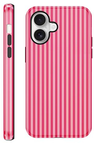 Saqmkil randigt fodral för iPhone 17, estetisk sommardesign ränder Stripes mönster randigt motiv mobilskal, mjuk TPU söt flicka kvinnor stöttåligt fodral skyddsfodral för iPhone 17 6,3 tum, rosa-röd