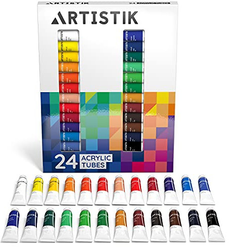 Acrylic Paint Set - 24 Piece Set of Professional Painting Acrylic Paints with Vivid Pigments and Rich Colours for Any Age and Skill Level (Set of 24 Tubes)
