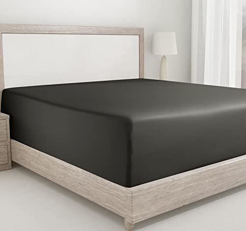 California Design Den Luxus-Bettlaken für Einzelbett, weich, 100 % Baumwolle, 400 Tc, Satin, 90 x 190 + 30 cm Bettlaken für Einzelbett, elastisch, langlebig, dunkelgraue Farbe