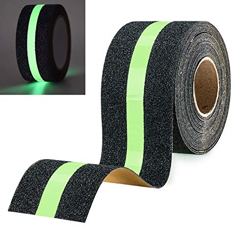 Hyber&Cara Nastro Antiscivolo - Cinta Antideslizante con Strisce Luminose che si Illuminano al Buio per Scale, Gradini, Pavimenti Scivolosi Interno e Esterno, 10mx 50mm