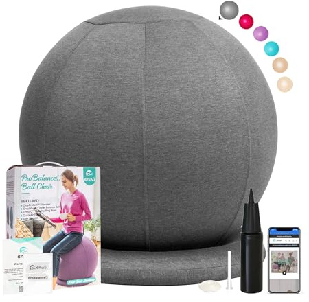 ENOVI ProBalanceΩ Yoga Ball Chair, Exercise Ball with Slipcover and Base for Office and Home, Birthing and Pregnancy, 55cm, FG