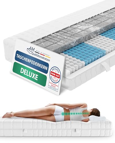 AM Qualitätsmatratzen 3D Deluxe Taschenfederkernmatratze 100x200cm H2 24cm - Made in Germany & Oeko TEX Zertifiziert - Ergonomische Matratze 100x200 H2 mit Lyocell Bezug - 7 Zonen Federkernmatratze