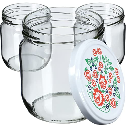 KADAX Syltburkar 425 ml, konserveringsburkar med skruvlock, glas med skruvlock, konserveringsburkar, förvaringsburkar för sylt, konserveringsdörrar, honung (folklore/6 stycken)