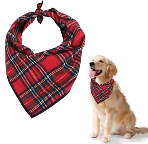 AOVNA Red Tartan Dog Bandana Christmas Dog Bandanas Classic Plaid Reusable Washable Pet Triangle Scarf Pet Bandana Pets Costume Accessories