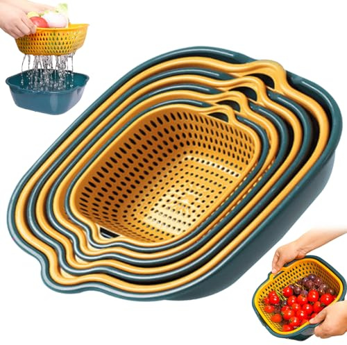Panier de lavage de fruits et légumes double couche 2 en 1 panier d'égouttage de fruits et légumes bol de lavage de fruits en plastique avec passoire bol de passoire empilable avec poignées pour la cu