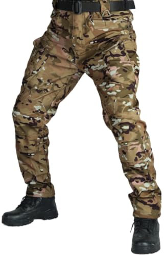 WINKEEY Herren Wanderhose Softshellhose Wasserdicht Outdoorhose Trekkinghose Cargohose Frühlings- und Herbsthosen mit Mehreren Taschen Für Männer,Camouflage1 M