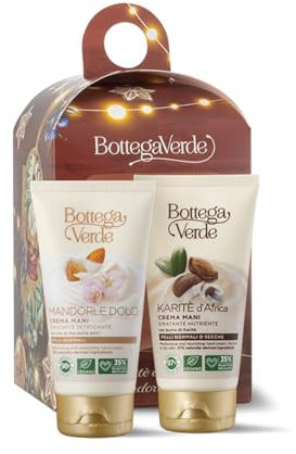 Bottega Verde - Mandorle Dolci e Karitè, Confezione Regalo con 2 Creme Mani da 75 ml Ciascuna, Azione Idratante, Nutriente e Setificante, Pelli Normali o Secche, in un Elegante Cofanetto, Idea Regalo