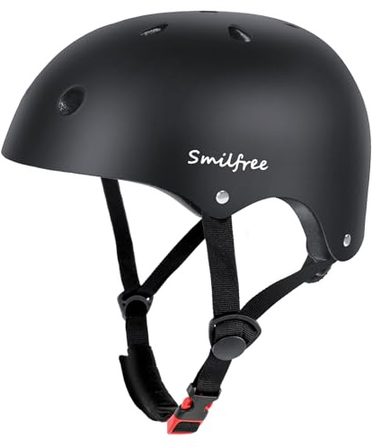 Smilfree Casco da ciclismo per bambini e ragazzi, casco da skater: leggero, per ciclismo, skateboard, scooter, BMX, bambini e adulti (nero, S)