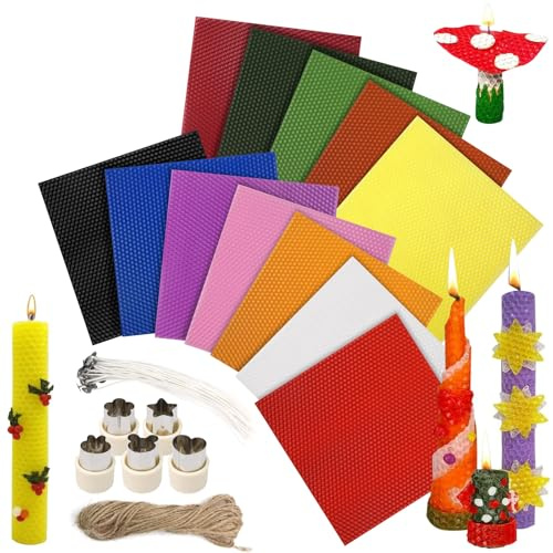Teokantz 12 Colours Beeswax Candle Making Kit,20 x 20 cm Beeswax Sheets for Candles Easy to Make Plates,Professional Candle Making Kit Suitable for Adults