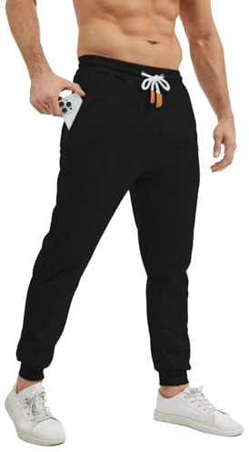 Rayson Pantalones Chandal Hombres Anchos con Bolsillos y Cordón Ligeros Pantalon Deportivo Hombre Largos Pantalón Deporte Invierno Running Gimnasio Pants(Negro, L)
