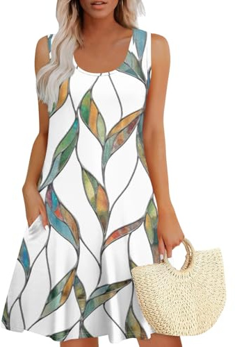 Summer Dresses for Women 2026 UK Beach Casual Sleeveless Sundress Tank Sun Dress Mini Floral Cover Ups with Pockets
