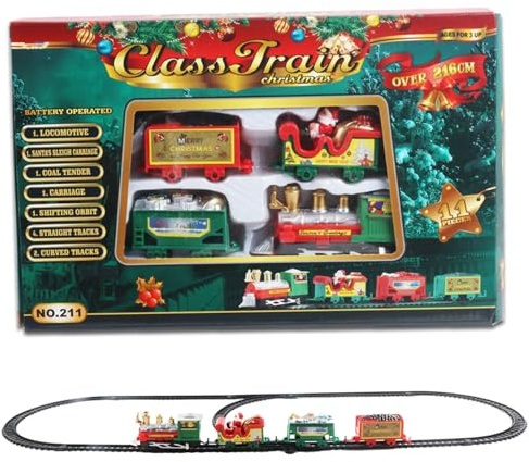 Lawnrden Electric Train Set for Kids 11x7x1 Mini Simulated Christmas Train Set with 4 Carriages & Tracks Classic for Boys & Girls(No Battery)|